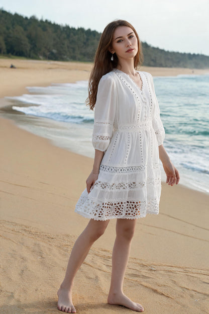Robe Blanche Manches Lanternes