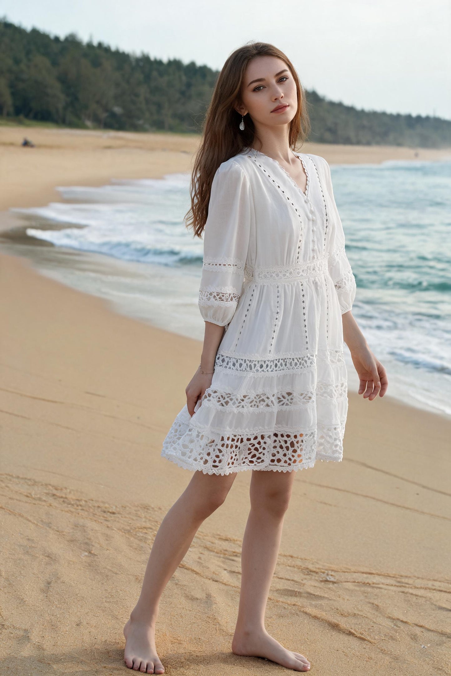 Robe Blanche Manches Lanternes